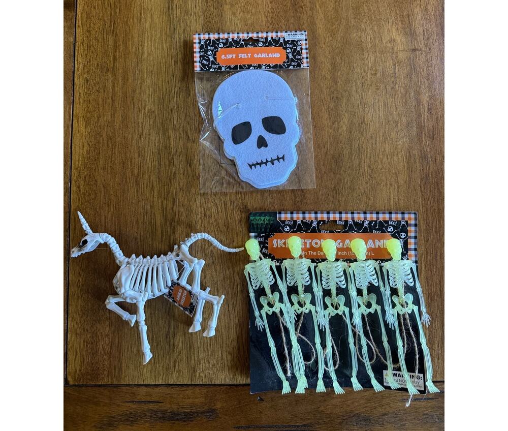 NWT Halloween Decor Lot Unicorn Skeleton Skull Garland Glow in Dark